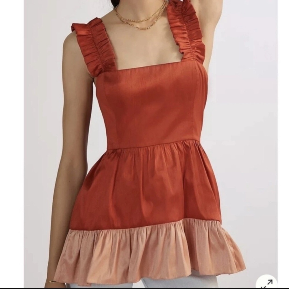 Sachin + Babi Rust and Peach Ruffle-Strap Peplum Top